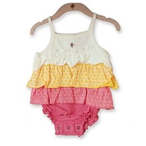 Truly Scrumptious Heidi Klum 3M Ruffle Romper Sunsuit Floral Pink Yellow Cotton